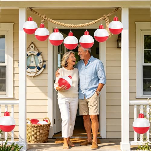 5 Pieces 12 Inch Inflatable Fishing Bobbers Red White Inflatable Bobbers Fishing Bobber Balloons for Fishermen Birthday Yard Swimming Pool Party Favors Supplies (5 PCS)