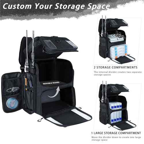 Fishing Backpack with 4 Tackle Boxes, 55L Large Tackle Box Backpack with 4 Rod Holders, Waterproof 900D Tackle Backpacks with Cooler & Clear Gear Windows, Fishing Gifts for Men Women, Black - color: Black (with 4Boxes)