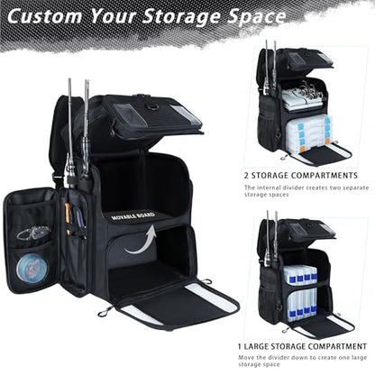 Fishing Backpack with 4 Tackle Boxes, 55L Large Tackle Box Backpack with 4 Rod Holders, Waterproof 900D Tackle Backpacks with Cooler & Clear Gear Windows, Fishing Gifts for Men Women, Black - color: Black (with 4Boxes)