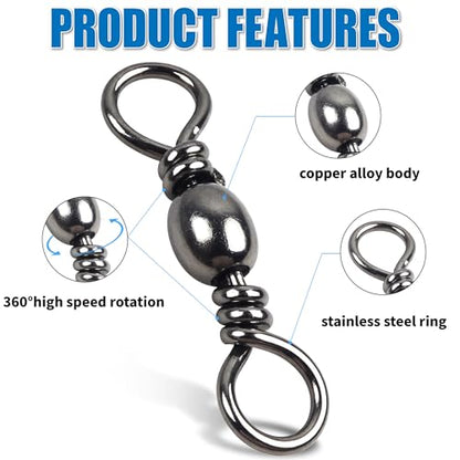 Barrel Swivels Stainless Steel Fishing Swivel Brass Black Nickle Barrel Fishing Swivel Solid Ring Fishing Tackle Line Connector Freshwater Rolling Swivels 35lb-165lb - size: #10 (35lb) 50pcs