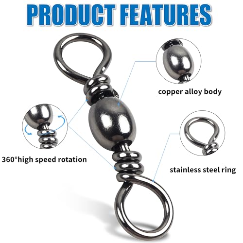 Barrel Swivels Stainless Steel Fishing Swivel Brass Black Nickle Barrel Fishing Swivel Solid Ring Fishing Tackle Line Connector Freshwater Rolling Swivels 35lb-165lb - size: #3 (77lb) 50pcs