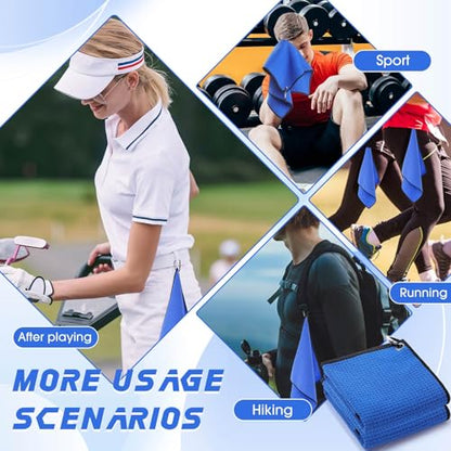 Batiyeer 12 Pcs Golf Towel Bulk for Golf Bags Microfiber Fabric Towel with Clip Waffle Pattern, Fitness, Camping, Hiking, Yoga - color: Blue