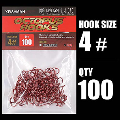Octopus-Hook-Fishing-Beak-Circle-Hooks-Freshwater-Red-Black-100-50 Pack - color: 1-Red, size: Size:4 100-Pack