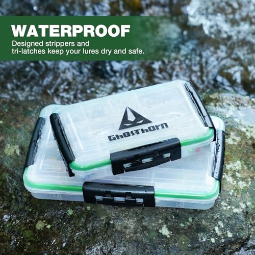 Ghosthorn Fishing Tackle Box, Waterproof 3600 and 3700 Tackle Trays, Plastic Tackle Box Organizer with Removable Dividers Storage Lure Box for Lures 2 Pack (3600 * 2) - size: 3600*2