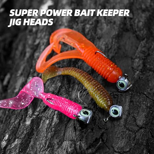 Glow Eye Jig Head, 20pcs Jig Heads Fishing Hooks with Luminous Eyes, 4 Sizes Assorted, Sharp Hook for Soft Lures, Saltwater & Freshwater Fishing - size: 1/4oz