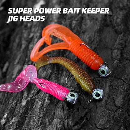 Glow Eye Jig Head, 20pcs Jig Heads Fishing Hooks with Luminous Eyes, 4 Sizes Assorted, Sharp Hook for Soft Lures, Saltwater & Freshwater Fishing - size: 1/4oz