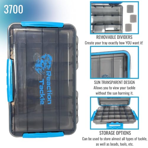 Reaction Tackle Premium Tackle Trays, Water Resistant Fishing Tackle Box Organizers with Triple Clip Closure, Removable Dividers and Clear View Design - 3700 (3-Pack) - size: 3700 (3-Pack)