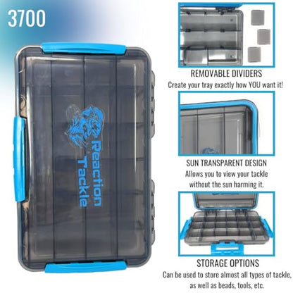 Reaction Tackle Premium Tackle Trays, Water Resistant Fishing Tackle Box Organizers with Triple Clip Closure, Removable Dividers and Clear View Design - 3700 (2-Pack) - size: 3700 (2-Pack)