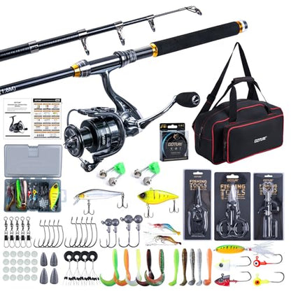 Goture Fishing Rod and Reel Combos, 1.8M-2.7M Carbon Fiber Telescopic Fishing Pole with Spinning Reel, Lures Set, 900D Carrier Bag, Travel Full Kit for Freshwater Saltwater, Beginners & Anglers - color: A1:Fishing Kit with Carrier Bag, size: 7FT/2.1M