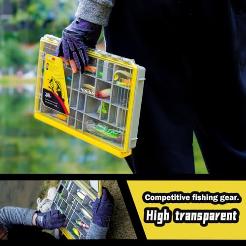 Deluxe Fishing Tackle Box, Waterproof 3600 and 3700 Tackle Trays, Organizer with Removable Dividers, Sealed Lure Box and Terminal Tackle Storage (1, 3600 Yellow) - color: 3600 Yellow pack