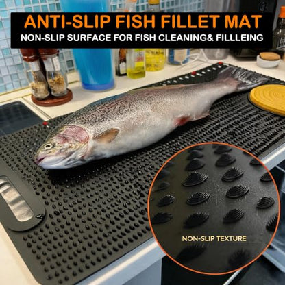 Kylebooker Fish Fillet Mat Extra Large 32 x 15.7 in | Anti-slip Texture ,Integrated Ruler, , Easy to Clean Material, Portable Storage, Fish Cutting Board