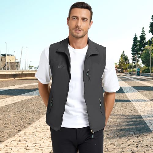 KIWI RATA Mens Casual Lightweight Outdoor Vest Summer Fishing Safari Travel Outerwear Vests Cargo Utility Jacket - color: Grey, size: Small