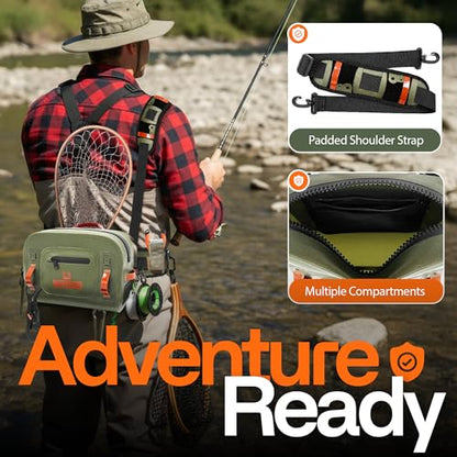Lehigh Crossing, Waterproof Fishing Waist Pack, Fly Fishing Fanny Pack, Submersible Lumbar Pack - color: Green