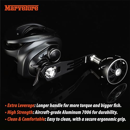 Power Handle 2.95'' (75 mm) Compatible for Shimano Curado Tranx, Daiwa Lexa, Penn Fathom Squall Low Profile, Okuma Komodo, Quantum Accurist Baitcasting Reels - color: Black Silver, size: 7x4 mm (Elite)