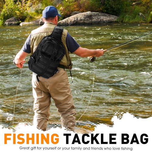 Eccliy 6 Pcs Fishing Tackle Bag Backpack with Rod Holders, Tackle Box, Fishing Pliers Kit and Fish Lip Gripper, Fish Gear and Equipment Fisherman Gift for Men Women - color: Black