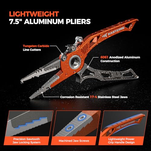KastKing AlumaStream 7.5" Aluminum Fishing Pliers, Hook Remover, Split Ring Pliers, Fishing Gear, Fishing Gifts for Men, Corrosion-Resistant Saltwater & Freshwater Pliers, 17-4 Stainless Steel Jaws - size: A：7.5" Aluminum Plier