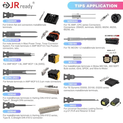 JRready ST5390 Terminal Removal Tool Kit Automotive Upgraded Depinning Tool with Replacement Tips for Delphi/Harting/TE/AMP/MOLEX/ITT/Anderson/Heavy Duty Connectors Electrical Pin Extractor 40PCS - size: 12PCS Pin Extractor+28PCS Replacement Tips
