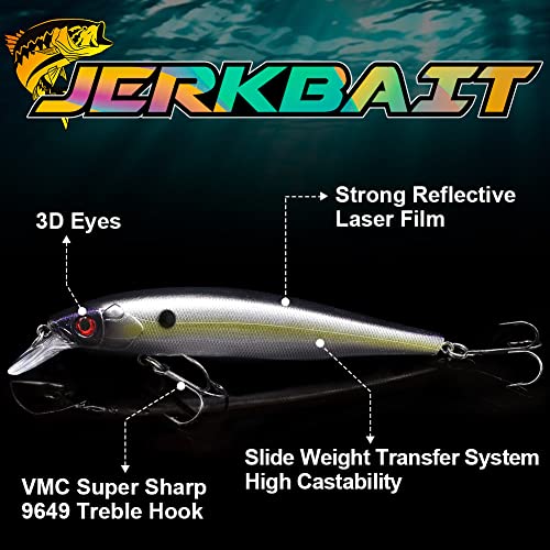 XFISHMAN Jerkbait Kit - Minnow Lure - Suspending - Bass, Smallmouth Bass, Walleye, Largemouth Bass - 1 Piece - color: Sexy-Shad, size: 85mm（3-1/3"in）