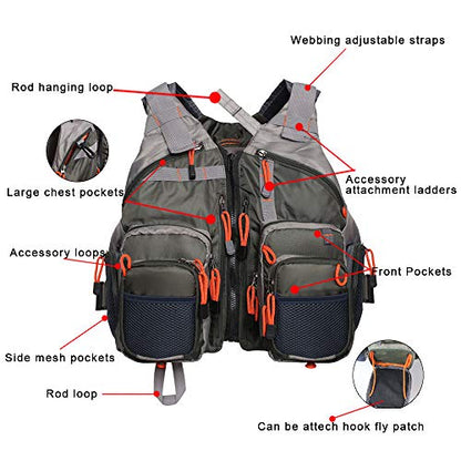 Waxaya Lightweight Fly Fishing Vest with Multi Pockets Adjustable Size Mesh Fishing Backpack for Men and Women - color: Green