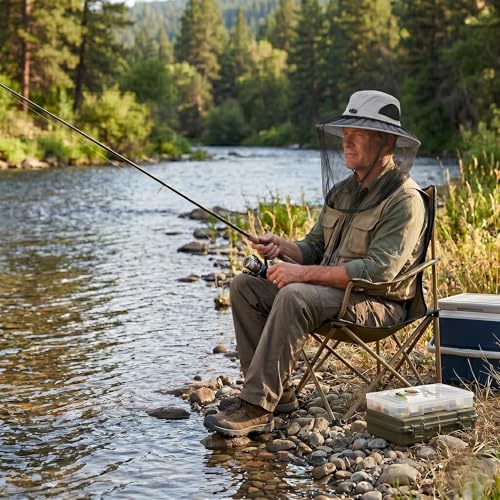 Mosquito Fishing Safari Mesh Net Hat with Neck Flap, Sun Protection Women Men Bug Cap, Hidden Netting Boonie - color: Light Gray Black