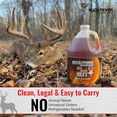 Buck Fever Red Moon Rut – Synthetically Formulated Deer Liquid Attractant – Non-Spoiling, Sweet Synthetic Buck Attractant Scent – Moisture Reactivated Mature Rutting Buck Scent - size: 1 Gallon