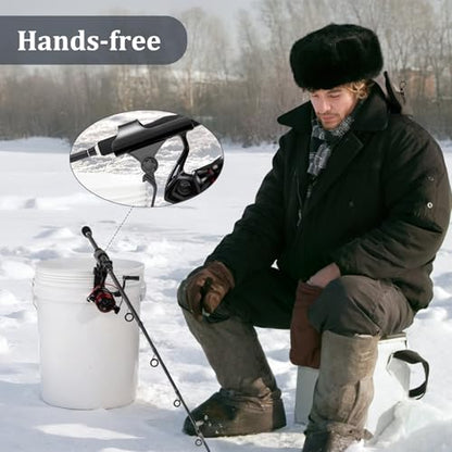 Huntury Adjustable Bucket Rod Holder for Ice Fishing, Clip On Mount, Foldable, Adjustable Angle, Ice Fishing Accessories - style: Single - Adjustment