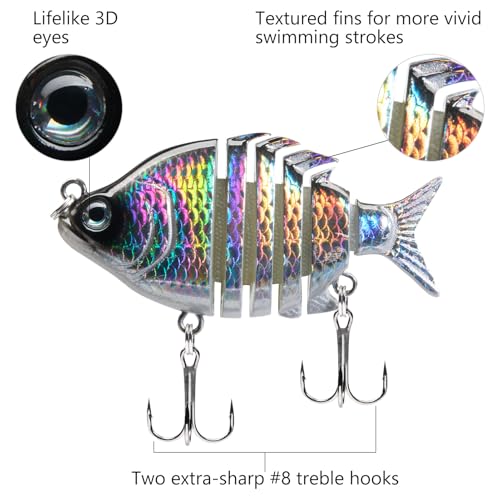 Bassdash SwimPanfish 2.5”/0.34oz Hard Bluegill Swimbaits Multi Jointed Topwater Trout Bass Fishing Crank Lure,Pack of 4 - color: GBPG