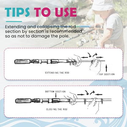 Kids Fishing Pole, Portable Telescopic Kids Fishing Poles for Boys Girls Youth, Fishing Rod and Reel Combo - color: Mint Blue+Metallic Pink