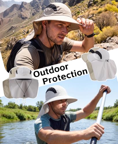 Home Prefer UPF 50+ Sun Hats for Men Women Wide Brim Fishing Hat with Neck Flap UV Protection Sunblock Safari Bucket Hat - color: Light Grey