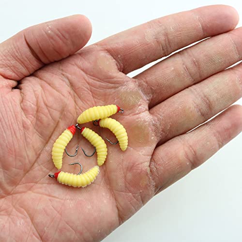 ZCZQC 10pcs Maggots Fishing Bait - Beige Fake Maggots - Soft Bait - Trout, Crappie, Pan Fish Fly Fishing