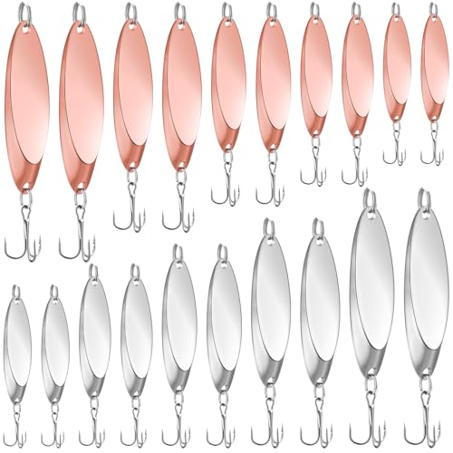 HESTYA Fishing Lures Spoons Saltwater Treble Trout Lures Hard Metal Spinner Baits 5 Sizes Casting Spoon Hooks for Salmon Bass in 1/5 1/4 3/8 1/2 3/4 oz - color: Silver, Rose Gold