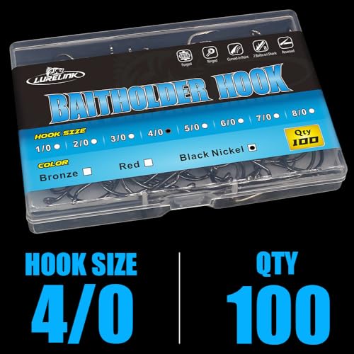 Baitholder Fishing Hooks 100 Pack - Double-Barbed Long Shank for Bluegill Bass Trout Walleye Black/Red, 8/0-#8 - color: 2-Black, size: 4/0 100-Pack