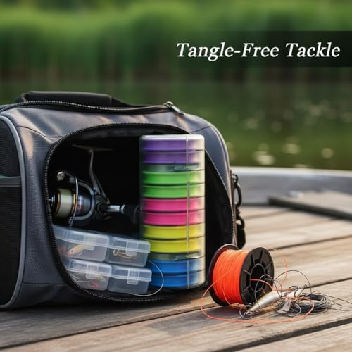 Fishing Line Spool Organizer Box, Durable PP Plastic Storage Case with Silicone Holders for Braid, Mono, and Fluoro Spools - size: 6.1 x 2.44 x 6.1 in