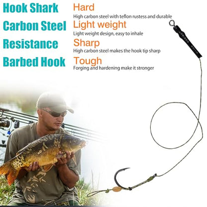 Carp Fishing Hair Rig Kits,26pcs/30pcs Sets Curved Barbed Carp Hook Swivel Boilies Bait Stops and Stringers Needle Fishing Bait Rigs Braided Thread Line Carps Fishing Accessories - color: Size 2#-8#(4 Packs) - 30pcs