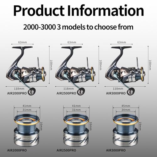 Spinning Reel for Fishing - Saltwater Resistant, Carbon Fiber Lightweight Body, Waterproof Seals, Anti-Tangle Design, Smooth Casting, 18lb Drag, Metal line Guide, Interchangeable Handle