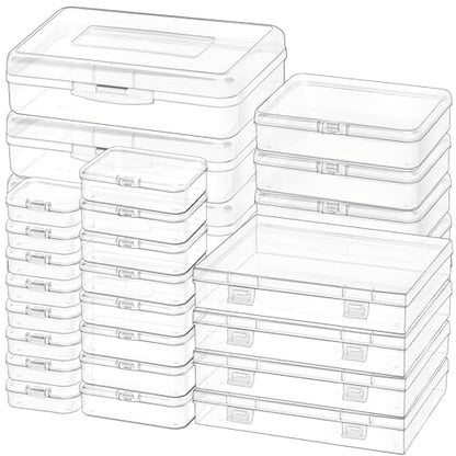 28 Pack Mixed Sizes Rectangular Mini Plastic Containers Clear Plastic Storage Boxes with Hinged Lids and Labels Empty Beads Organizers for Small Items Art Craft Jewelry Projects - size: 5 Size 28 Pcs