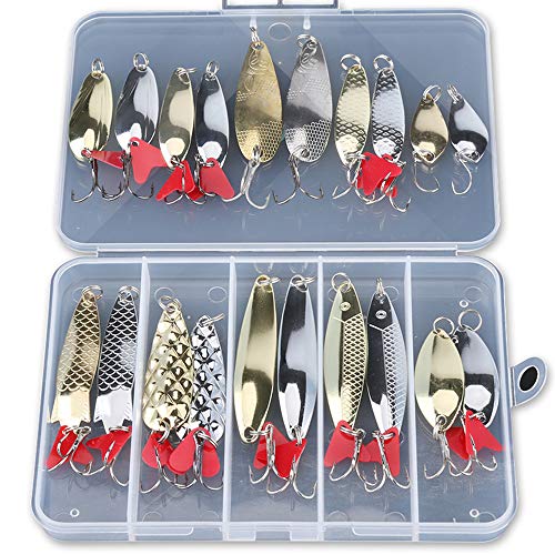 DONQL Spoon Fishing Lures, Metal Fishing Spoon Lures Hard Baits Saltwater Fishing Lures Spinner Baits Fish Treble Hooks Tackle Salmon Bass - color: Set B