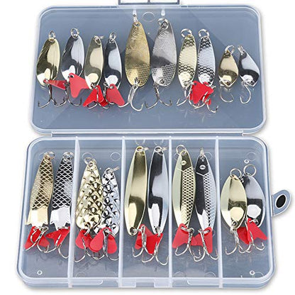 DONQL Spoon Fishing Lures, Metal Fishing Spoon Lures Hard Baits Saltwater Fishing Lures Spinner Baits Fish Treble Hooks Tackle Salmon Bass - color: Set B
