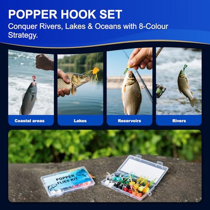 16 Pcs Topwater Fishing Lures Fly Fishing Poppers, 8 Color Popper Lures for Bass Bluegill Crappie Trout Salmon Panfish Perch, Topwater Lures Kit