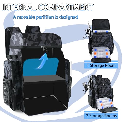 Fishing Backpack with 4 Tackle Boxes, 45L Large Tackle Bag & Fishing Tackle Backpack for Fishing, Camping, Hiking,Camouflage - color: Camouflage(with 4 Boxes)