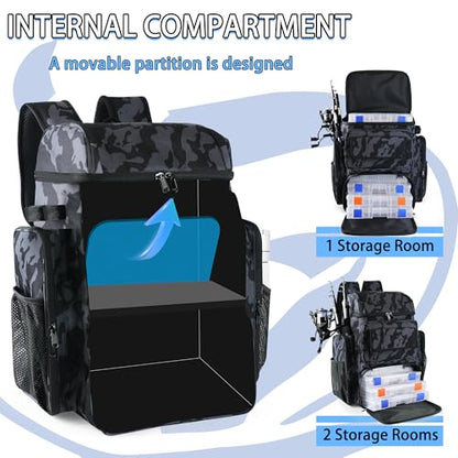 Fishing Backpack with 4 Tackle Boxes, 45L Large Tackle Bag & Fishing Tackle Backpack for Fishing, Camping, Hiking,Camouflage - color: Camouflage(with 4 Boxes)