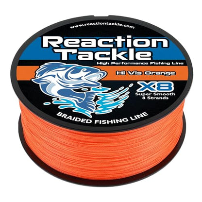 Reaction Tackle Braided Fishing Line - Strong Abrasion-Resistant Smooth Casting Zero Stretch PE Braid Line - Saltwater & Freshwater Fishing - color: X8 Hi Vis Orange, size: 65 Lb (500 Yards)
