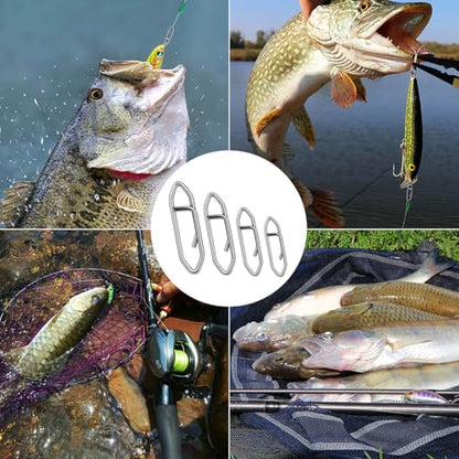 100PCS Fishing Speed Clips, Fishing Swivels & Snaps, High Strength Speed Clips for Fishing Lures, Quick Change Snap Set, Freshwater Saltwater Lure Connector Tackle - color: Silver