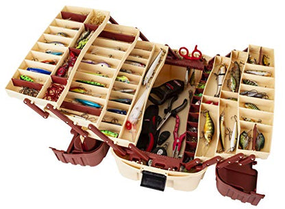 Flambeau Outdoors 2059 Hip Roof 7-Tray Fishing Tackle Box - Large Portable All-Weather Fishing Lure Organizer, 61 Compartments, Beige/Terracota Brown
