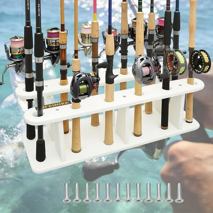 Heavy-Duty HDPE Fishing Rod Holder Rack for 12 Rods – Deck & Dock Mount Rod Storage with Stainless Steel Hardware, Wide Spacing Design for Large Reels, UV & Corrosion Resistant - size: 12 Rods