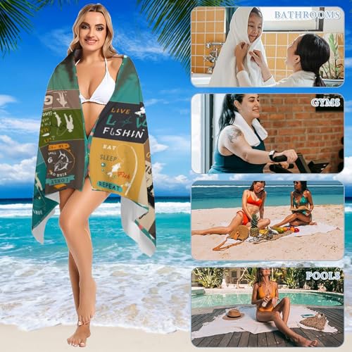 Gifts for Men & Boys: Microfiber Fishing Beach Towel - 63" x 31.5" - color: Fishing Towel