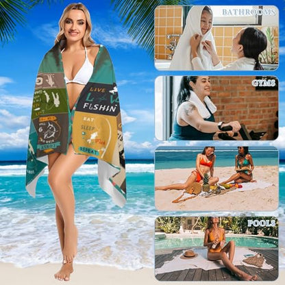 Gifts for Men & Boys: Microfiber Fishing Beach Towel - 63" x 31.5" - color: Fishing Towel