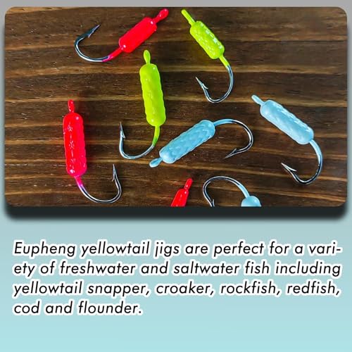Eupheng UV Glow in Dark Yellowtail Snapper Jigs, 15PCS 1/4oz, 1/8oz, 1/16oz Weighted Jig Head with Stainless steel Hook Yellowtail jig hook for Saltwater and Freshwater Fishing - size: 1/16oz