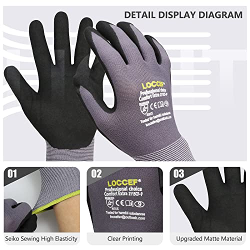 LOCCEF Work Gloves MicroFoam Nitrile Coated-6 Pairs,Seamless Knit Nylon Gloves,Gray Work gloves - color: Grey 12-pairs
