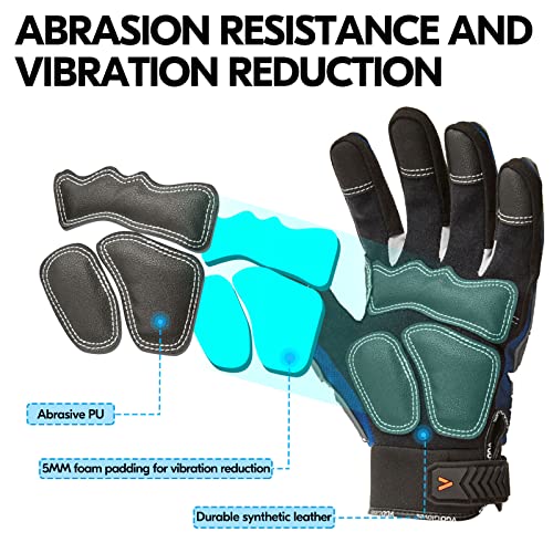Vgo... Safety Work Gloves - Mechanics, Impact & Anti-Vibration - Rigger & Heavy Duty (M, Blue, SL9792IP) - color: Blue&gray-pro Version, size: Medium (1 Pair)